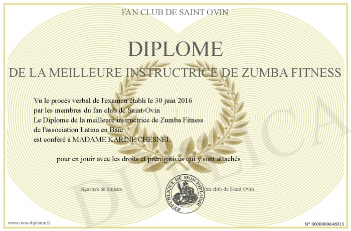 diplome zumba fitness